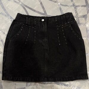 Haute Monde Black Denim Midi Skirt